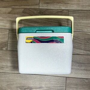 90s Vintage Coleman Drink Lunch Camping Cooler 8Can Retro Green/Yellow Throwback